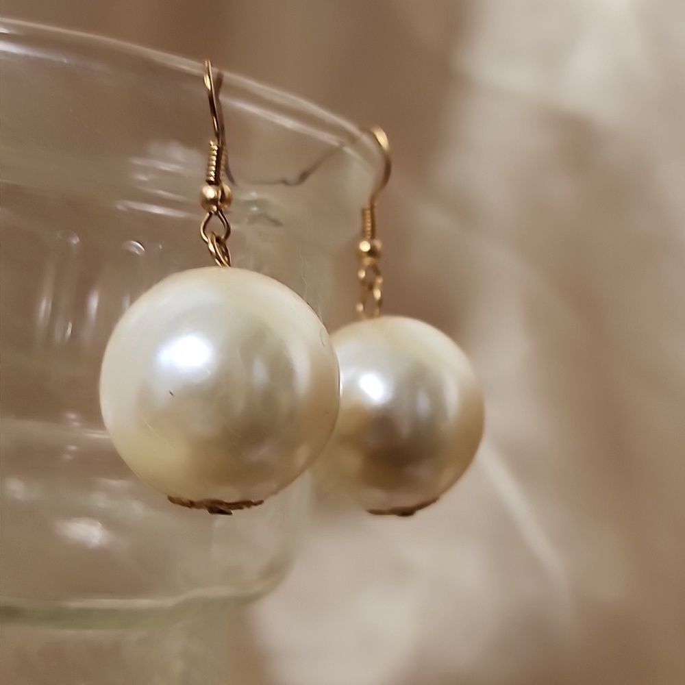 Large Faux Pearl Baubles Hook Earrings